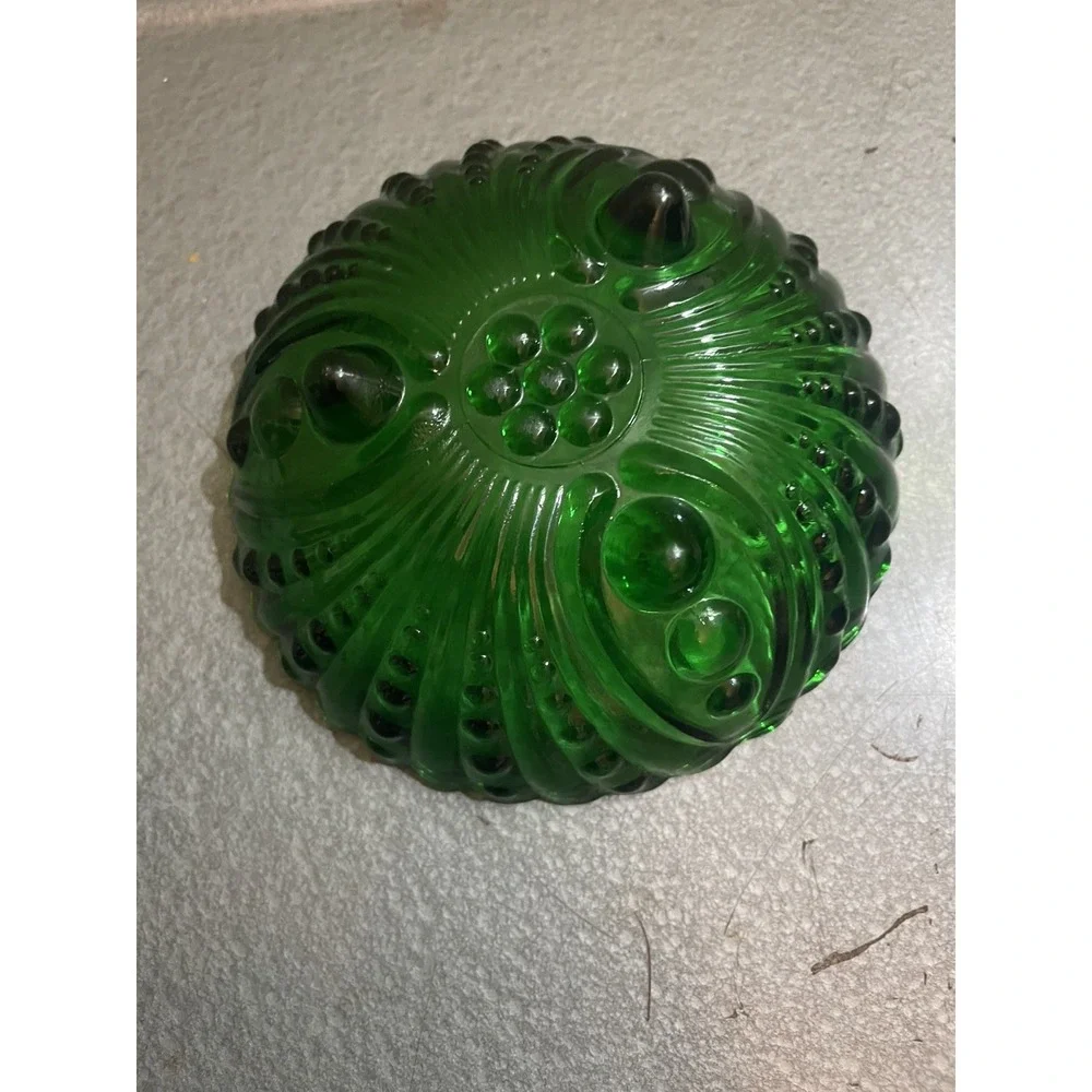 VINTAGE ANCHOR HOCKING EMERALD GREEN FOOTED DOT SMALL GLASS BOWL TRINKET(4.5